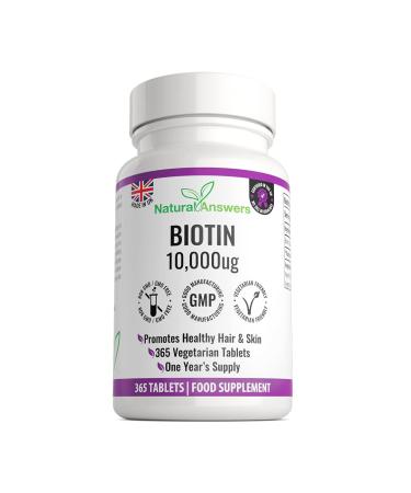 365 Biotin Hair Growth Tablets (1 Years Supply) - Vegetarian 10 000UG Vitamin B7 Supplements for Men and Women Healthy Hair Skin & Nails Support - UK Manufactured