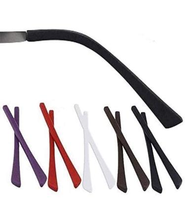 Eyeglass End Tips, 10 Pairs Silicone Anti-Slip Ear Sock Pieces Tube Sleeve Eyewear Soft Replacement Tips ONLY for Thin Slim Flat Wire Eyeglass Sunglasses Legs - 5 Colors Black,white,red,purple,gray