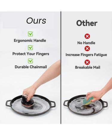 Tovmekdjn Cast Iron Scrubber with Handle Stainless Steel Chainmail Cleaner for Pans and Skillets - Cast Iron Cookware Ovens Easy Install - Buy Online on GoSupps.com