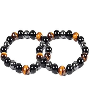 Natural Tiger Eye Obsidian Hematite Bracelet Pure Handmade Elastic Bracelet for Men and Women Relieves Fatigue Brings Health and Good Luck. (6mm/8mm/10mm) - Buy Online on GoSupps.com
