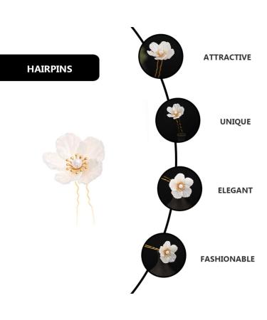 Lurrose 4pcs White Camellia Hairpins & Chopsticks | Retro Hair Accessories for Costumes - International Shipping Available - Buy Online on GoSupps.com