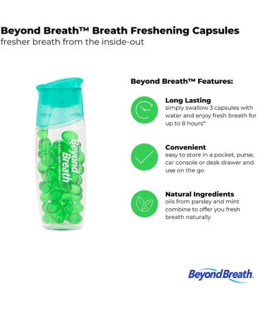 Beyond Breath Natural Capsules - Freshen Breath from Inside Out, Works on Garlic & Food Odors - Up to 8 Hours - 50ct - Buy Online on GoSupps.com