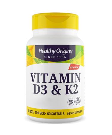 Healthy Origins, Vitamin D3 & K2 Depot (2,000IU & 200mcg) 2 Day Dose, 60 Soft Capsules, Soy Free, Gluten Free, Non-GMO