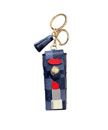 kapitomanio Lip Balm Holder Keychain for Women Girls Leather Chapstick Keychains Holder for Backpack Wallet Purse Charm Grey