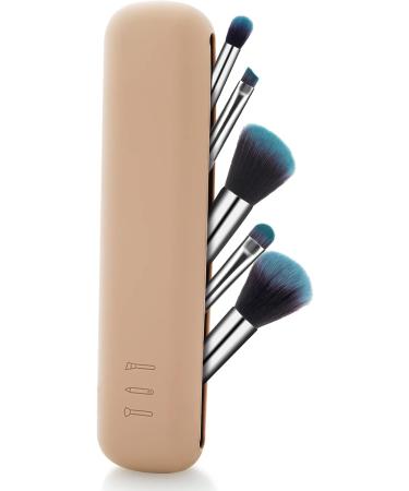 Travel Makeup Brush Holder - Silicone Case Bag Organizer for Women - Waterproof & Trendy Cosmetic Brush Holder (Khaki) - Buy Online on GoSupps.com