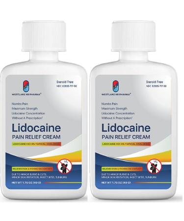 Westlake Lidocaine 4% Muscle & Joint Pain Relief Numbing Cream | Maximum OTC Strength | 2 Pack