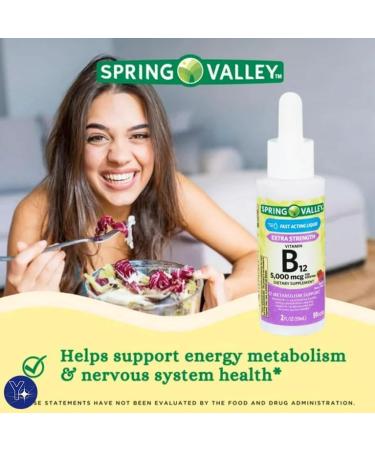Liquid Vitamin B12 5000mcg Metabolism Supplement Berry 2 fl oz Spring Valley and Bookmark Gift of YOLOMOLO - Buy Online on GoSupps.com