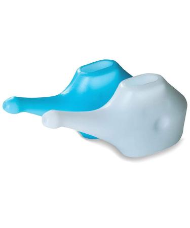 QwikFlo Economy Light-Weight Neti Pot - Handy Compact and Travel Friendly-White (2 Pieces (White Blue)) 2 Count (Pack of 1)