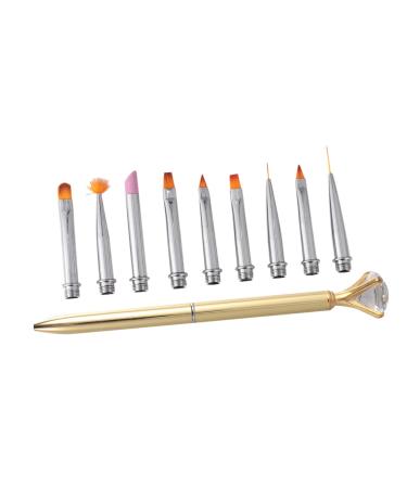 Beavorty 1 nail paint replacement tips salon nail pen tips nail liner tips nail drill painting tips manicure nail paint brush tips salon nail dotting brush tips replaceable pull wire 14.5X2X1cm Golden