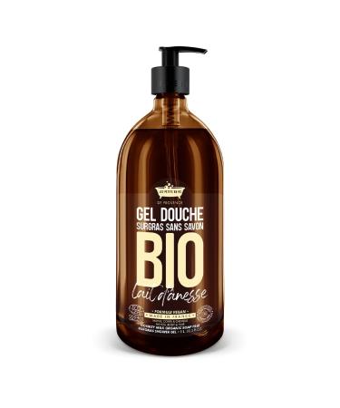 LES PETITS BAINS DE Provence Organic Donkey Milk Shower Gel 1L - Extra Fat Soap-Free - Les Petits Bains de Provence - Made in Provence - Made in France - Face Body Hair - Sensitive Skin