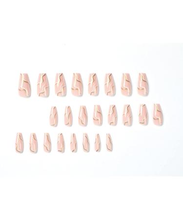 Justotry 24-Piece Gold Swirl Coffin Nails - Medium-Length Pink French Artificial Press-On Nails for Women - Buy Online on GoSupps.com