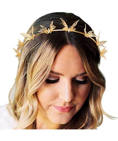 Kilshye Butterfly Gold Tiara Princess Crown Headband fairy Hair Band Wedding Costume Hair Accessories for Girls and Women