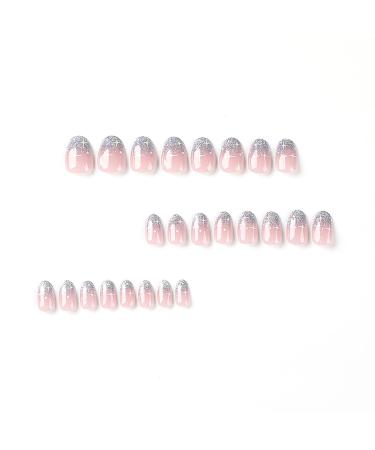Summer Glitter French Tip Short Round Press on Nails - 24 Pcs with Stars Designs | Glossy False Nails for Women and Girls - Includes Nails Glue | Artificial Acrylic Full Cover False Nails - Style1 - Buy Online on GoSupps.com