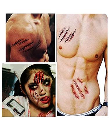 15 Sheets Temporary Horror Scar Tattoos Stickers - Realistic Fake Bloody Wound, Stitch, and Scab Decals for Halloween Cosplay Party - Buy Online on GoSupps.com