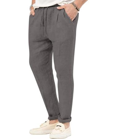 Men's Drawstring Cotton Linen Pants - Grey XX-Large | Elastic Waist, Loose Fit Joggers for Yoga, Beach, and Casual Wear - Buy Online on GoSupps.com