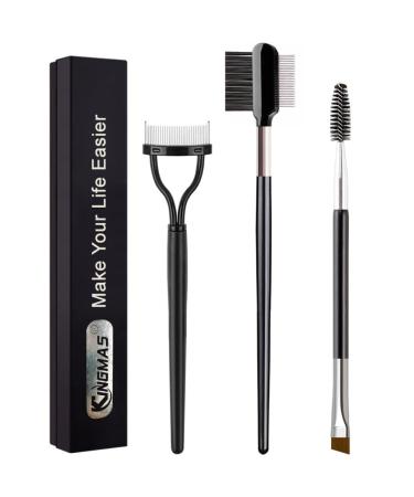 KINGMAS 3Pcs Angled Eyebrow Brush, Eyelash Comb Curlers Spoolie Brush, Steel Brow Brush Mascara Comb Makeup Grooming Tool