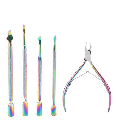 5 Pieces Cuticle Nipper with Cuticle Pusher Stainless Steel Cuticle Remover and Cutter Nail Beauty Tool Manicure Pedicure Tool for Manicure and Pedicure Supplies (Chameleon)