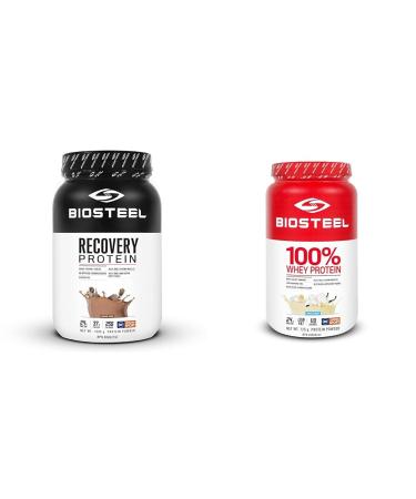 BioSteel Recovery Protein Powder Grass-Fed and Non-GMO Formula Chocolate 27 Servings & BioSteel 100% Whey Protein Powder rBGH Hormone Free and Non-GMO Post Workout Formula Vanilla 25 Servings Chocolate + PROTEIN_POWDER BioSteel 100% 1.80 kg (Pack of 1)