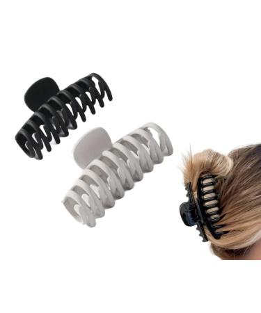 2PCS Black and White Hair Claw Clips  4.3 inch Large Matte Black/White Hair Claws  Large Fashion Hair Barrettes for Women  Strong Hold Hair Accessories for Girls Thick Long Heavy Hair