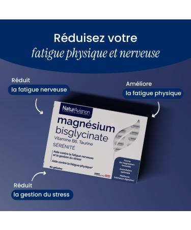 NaturAvignon Laboratory Magnesium Bisglycinate + Taurine + Vitamin B6 | High Absorption Superior to Marine Magnesium | Nervous & Physical Fatigue Stress | Made in France | 60 Capsules (1 Month) - Buy Online on GoSupps.com