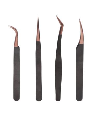 4 pieces eyelash extension tweezers set stainless steel anti -static nail art tweezers precision bent volume eyelash tweezers for beauty