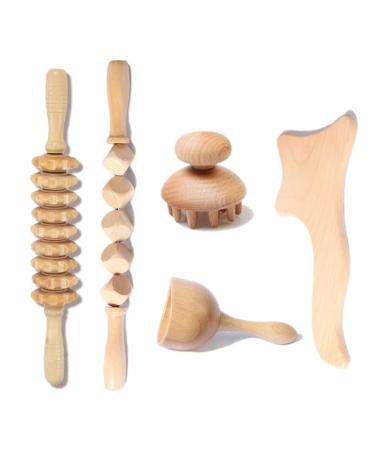 5 pieces wooden massager soft tissue therapy Gua Sha tools lymphatic drainage muscle massage shaping