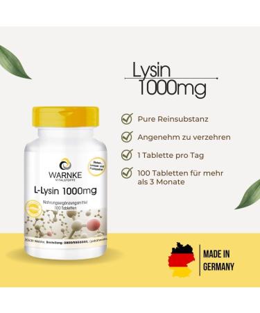 Lysine Tablets 1000mg - Vegan Amino Acid - 100 Tablets | Warnke Vitalstoffe - German Pharmacy Quality - International Shipping - Buy Online on GoSupps.com