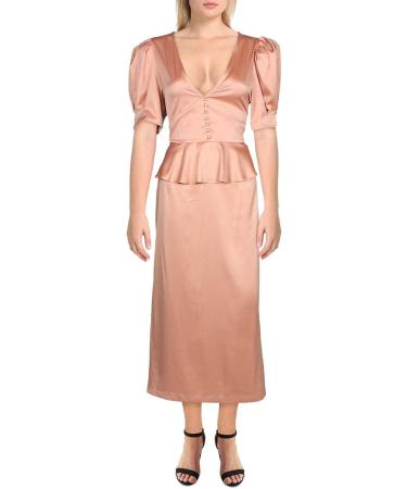 Shop Danielle Bernstein Women's V-Neck Ruffle Midi Dress in Cork | Size 36 - International Shipping Available - Buy Online on GoSupps.com