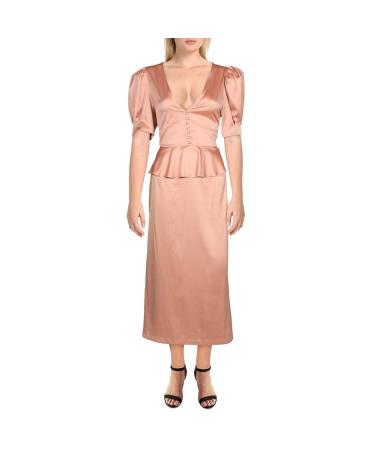 Danielle Bernstein Women's V-Neck Ruffle Midi Dress in Cork 36