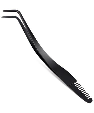 Lash Applicator Tool with Comb Curved Eyelash Tweezers for Lashes Precision Placement and Application Stainless Steel Eyelash Tool for DIY Eyelash Extensions Individual Cluster lashes Black