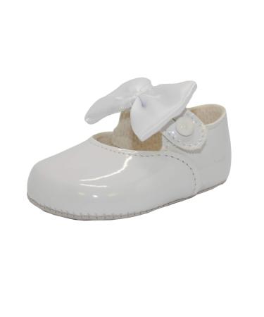 Baby Girls Pram Shoes Bow Button Up Soft Sole Made in Britain 0 UK Child White