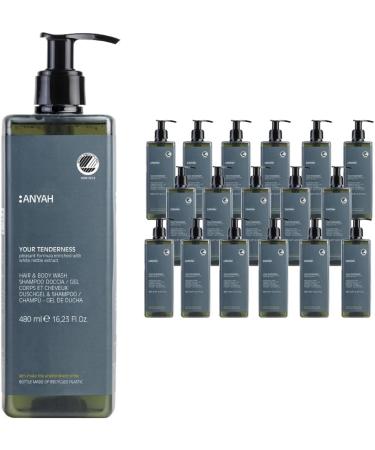 Anyah ANYAH 2 in 1 Shower Gel and Shampoo 18 x 480 ml - Delicate White Nettle Bath Gel - Vegan Body Soap - Ecolabel Certified