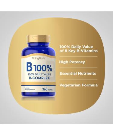 Piping Rock Vitamin B-100 Complex - 360 Vegetarian Tablets | Non-GMO & Gluten Free - Buy Online on GoSupps.com
