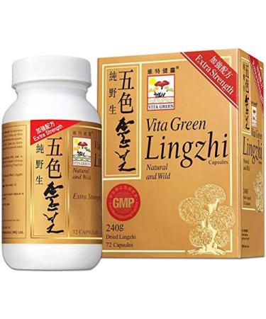 Vita Green Reishi Mushroom Lingzhi  100% Natural Pure Antioxidant Fungus Extract for Energy Immune Support Wellness for Adults - 72 Capsules