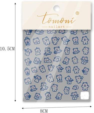 2 Sheets Easy To Use Back Sticker Decoration Nail stickers Embossed Cute Bunny And Bear - Buy Online on GoSupps.com