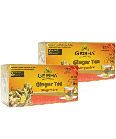 GEISHA Ginger Tea - 2 PACK (50 Tea Bags/Pouches) | Ceylon Tea | Nausea Relief | Non GMO