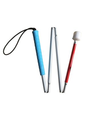 Aluminum Mobility Folding White Cane for Vision Impaired and Blind People (folds down 4 sections) (115 cm (45.3 inch) Blue Handle) 115 cm (45.3 inch) Blue Handle