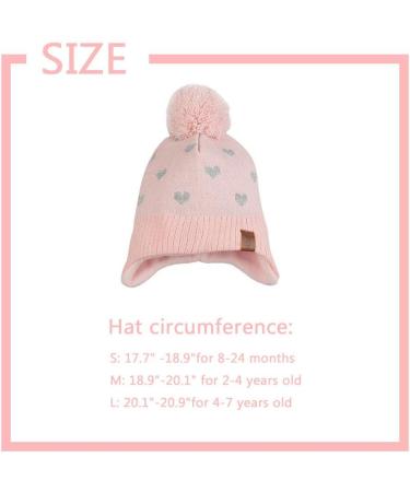 XIAOHAWANG Knitted Baby Hat - Winter Beanie with Fleece Lining for Toddler Kids (4-7 Years) - Pink Heart Pompom Hat - Buy Online on GoSupps.com