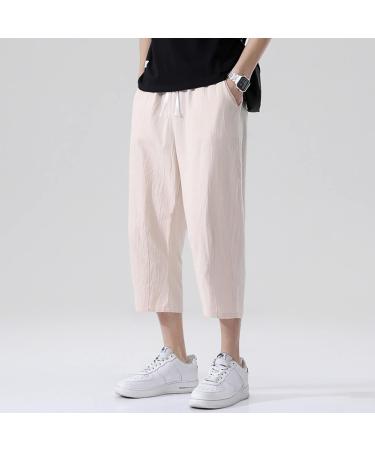 Buy CEWIFO Monochrome Cotton-Linen Jogging Pants for Men - Lightweight Rainproof Calf-Length Bike Trousers - A3-Khaki XL - International Shipping Available - Buy Online on GoSupps.com