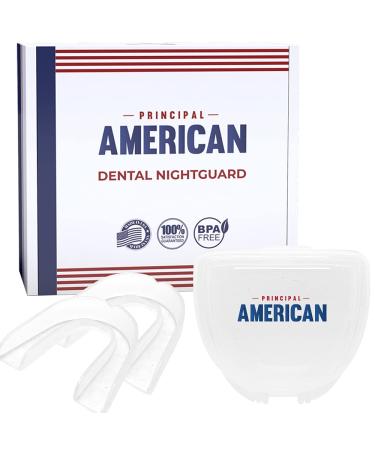 Principal American Custom Night Guards for Teeth Grinding, 2 Pack with Mouth Guard Case, USA Made, Mouth Guard for Clenching Teeth at Night, TMJ, Bruxism NightGuard - Moldable-Fit Dental Guard
