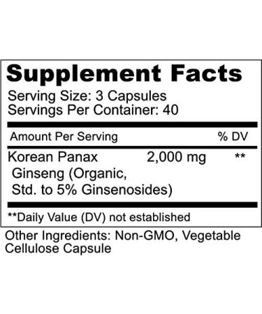 Organic 2000mg Korean Red Panax Ginseng Capsules - High Strength Extract for Energy, Stamina & Mental Health - 120 Vegan Capsules - Buy Online on GoSupps.com