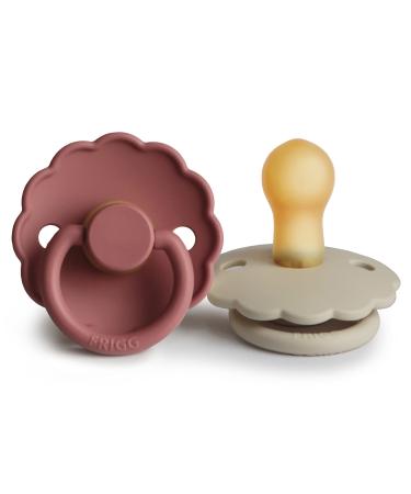 FRIGG Daisy Natural Rubber Baby Pacifier | Made in Denmark | BPA-Free (Powder Blush/Cream 0-6 Months) 2-Pack