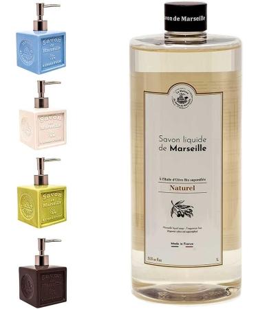 Maison Du Savon De Marseille Natural liquid soap with green ceramic soap dispenser 1 liter refill and 300 milliliters dispenser - Buy Online on GoSupps.com