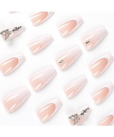 Justotry 24-Piece White French Coffin Nails | 3D Ballerina Press-On Nails for Women | Medium Length Artificial Fingernails - Buy Online on GoSupps.com
