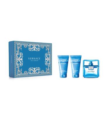 Versace Eau Fraiche for Men - 3 Pc Gift Set 1.7oz EDT Spray 1.7oz Bath and Shower Gel 1.7oz After Shave Balm