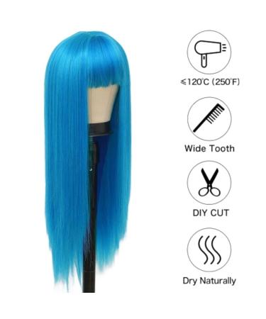 Long Blue Wig with Bangs - Heat Resistant Synthetic Hair for Cosplay & Daily Wear - Perfect for Halloween - Buy Online on GoSupps.com