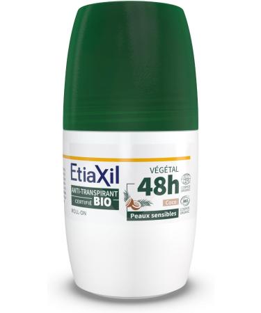 ETIAXIL - Plant-Based Antiperspirant Deodorant - Moderate Perspiration - Certified Organic - Armpits - 48h - Coconut Scent - Roll On - 50 ml - Pack of 2 - Buy Online on GoSupps.com