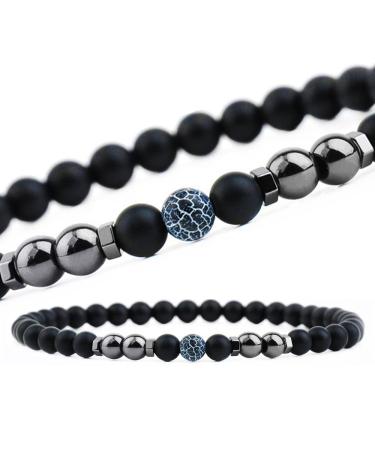 Magnetic foot chain 8.3 inches inside 6mm 2 packs black frosted stone foot chain remove static electricity Matted stone foot chain improves sleep black weather stone foot chain