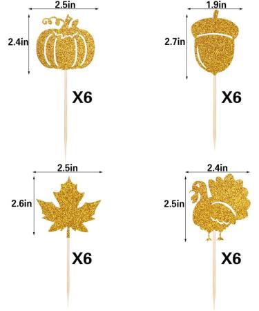 Qertesl 25PCS Thanksgiving Cupcake Toppers Turkey Maple Pumpkin Fall Themed Cake Topper Thanksgiving Party Cake Decorating Harvest Season Cake Decorating Cupcake Dessert Picks Gold4 - Buy Online on GoSupps.com