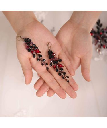 Baroque Black Red Rhinestone Bridal Hair Pins & Earring Set - Wedding Hair Accessories for Bride by BERYUAN - Buy Online on GoSupps.com